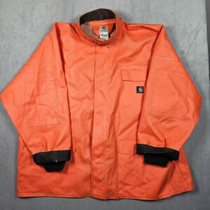 Carhartt Jacket Mens 2XL Orange PVC Rain Coat Fisherman Waterproof Workwear